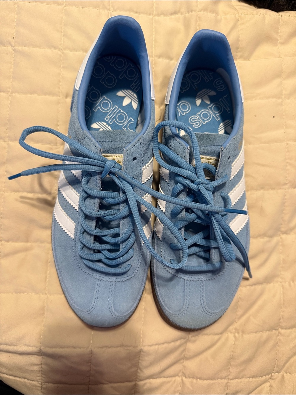 adidas Light Blue Suede Sneakers with White Stripes